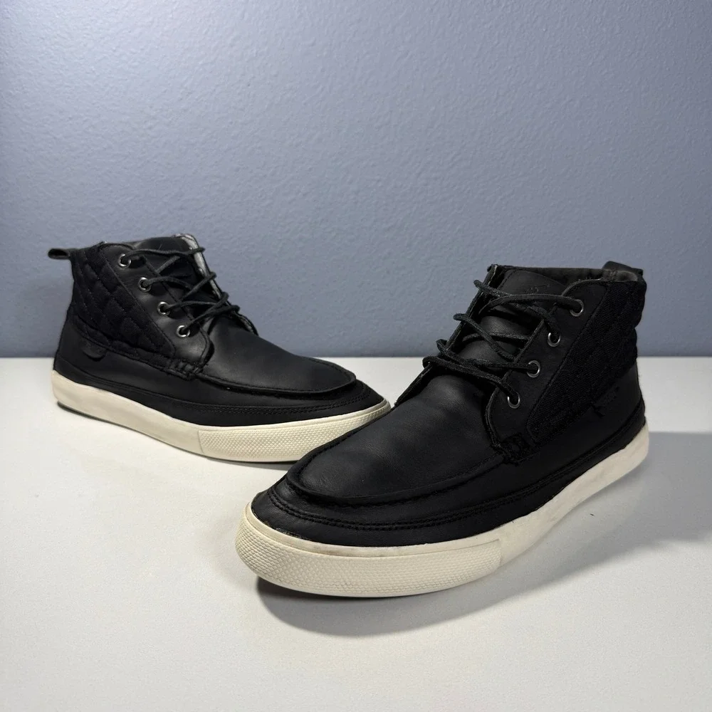 Polo Ralph Lauren Tomas Black Leather Cordura Mid Top Sneaker Boots Mens 10.5D‎